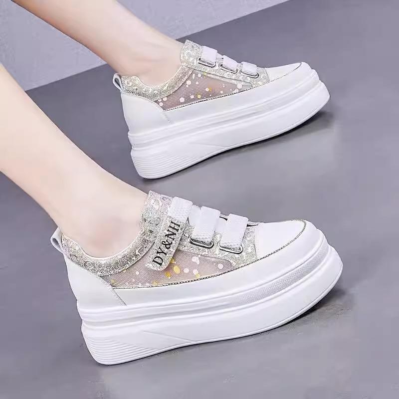 Leather inner heightening women's shoes summer new Velcro little white shoes children's mesh breathable casual sports shoes