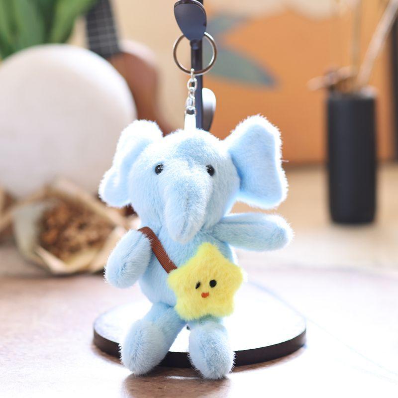 1Pcs Cute Star Elephant Keychain Small Animal Key Ring Bookbag Pendant Plush Toy Birthday Christmas Gift