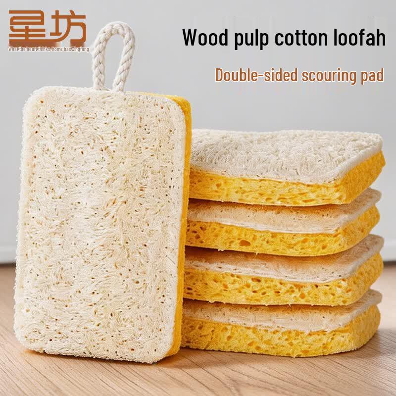 Luffa & Wood Pulp Double-Sided Dishwashing Sponge