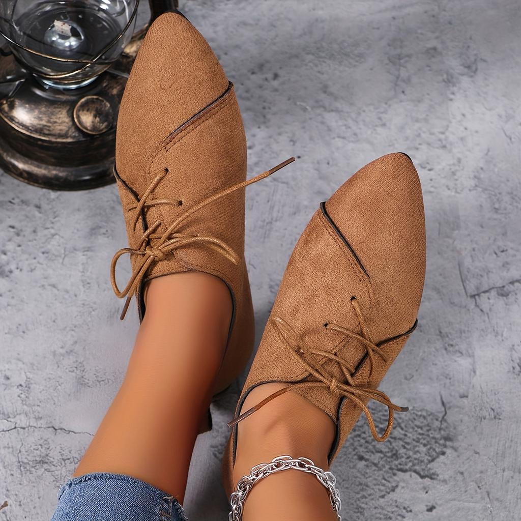 New Arrival Plus Size Low-Top Loafers for Women Suede Lace-Up Pointed Toe Low-Heel British Style Loafers