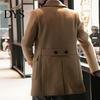 Men Winter Trench Coat Fall Turn-down Collar Double-braested Solid Color Thick Long Sleeve Daily Life Cardigan Pockets Notch British Style Mid Length