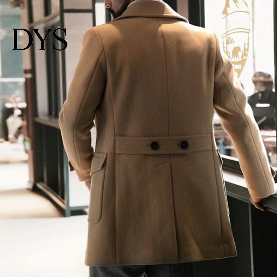 Men Winter Trench Coat Fall Turn-down Collar Double-braested Solid Color Thick Long Sleeve Daily Life Cardigan Pockets Notch British Style Mid Length