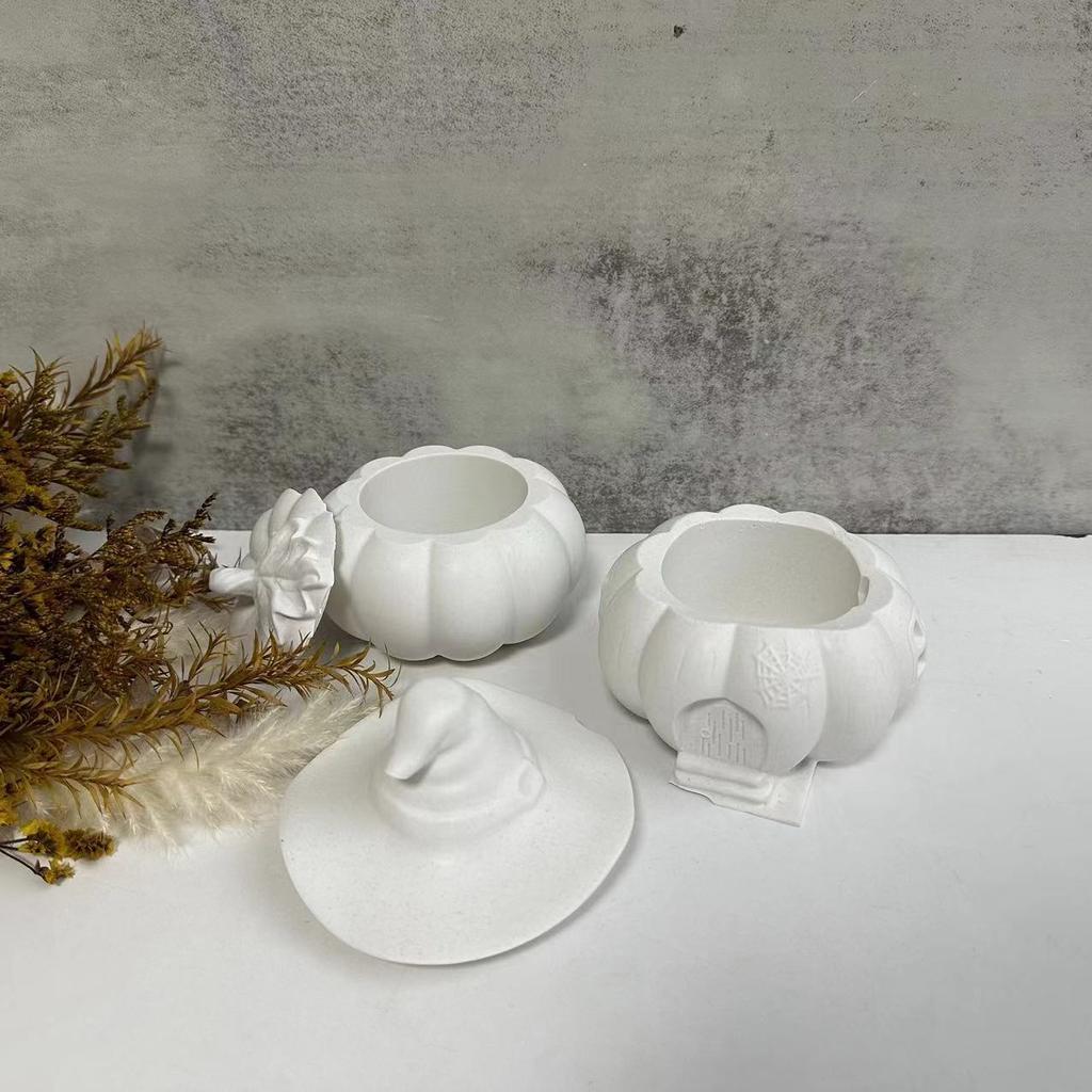 Pumpkin Jar with Lid Silicone Mold Halloween Jewelry Storage Box Plaster Mold DIY Handmade Plaster Epoxy Resin Crafts Flower Pot