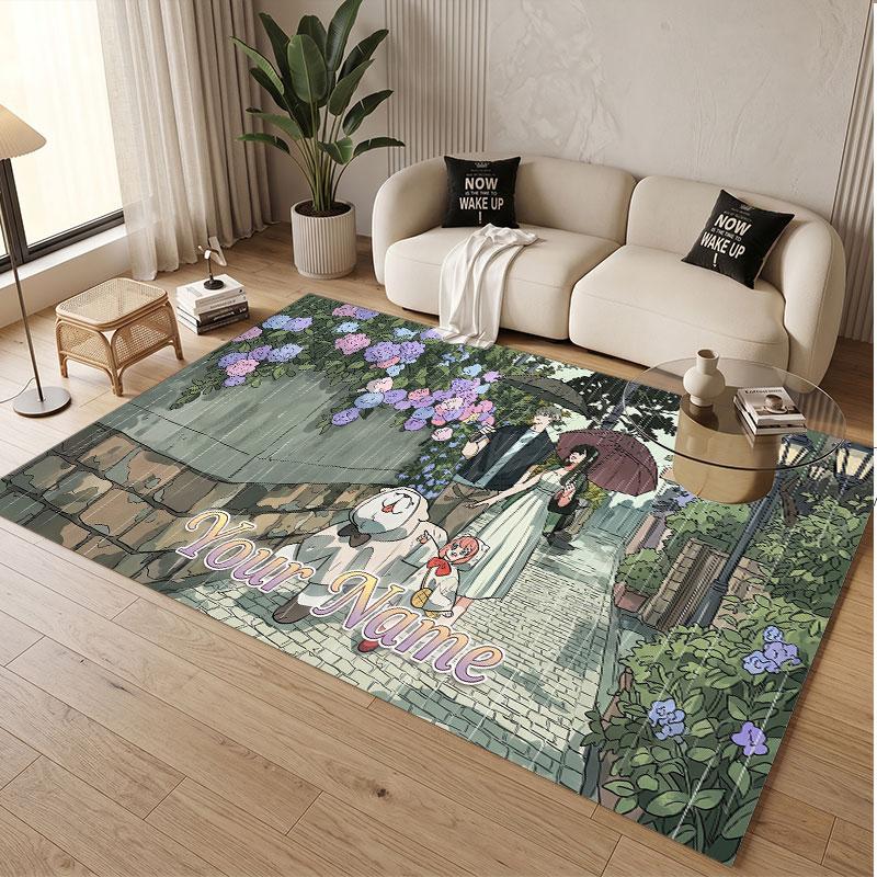 Custom Name Crystal Velvet Rug,Spy × Family Comfortable Anti Slip Floor Mat For Room Decoration
