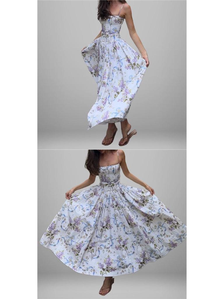 European-American Women's Retro Elegant French Style Spaghetti Strap Dress