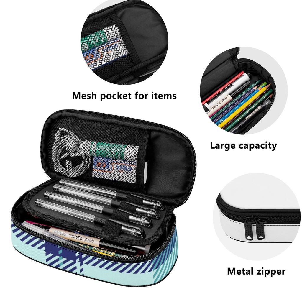 Pencil Case Zip Around Closure High Capacity 300D Polyester with Main Compartment Mesh Pocket and Pen Slots for Daily School Use