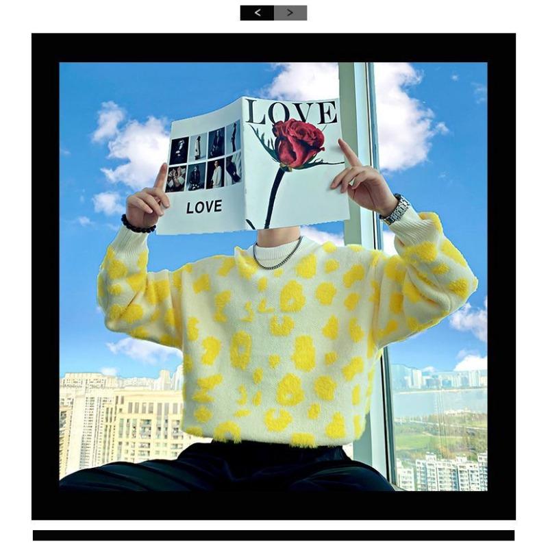 Round Neck Men's Trendy Brand Handsome Autumn Winter Sweaters New Men's Slim Patchwork Pullover Y2K Men's Clothing
