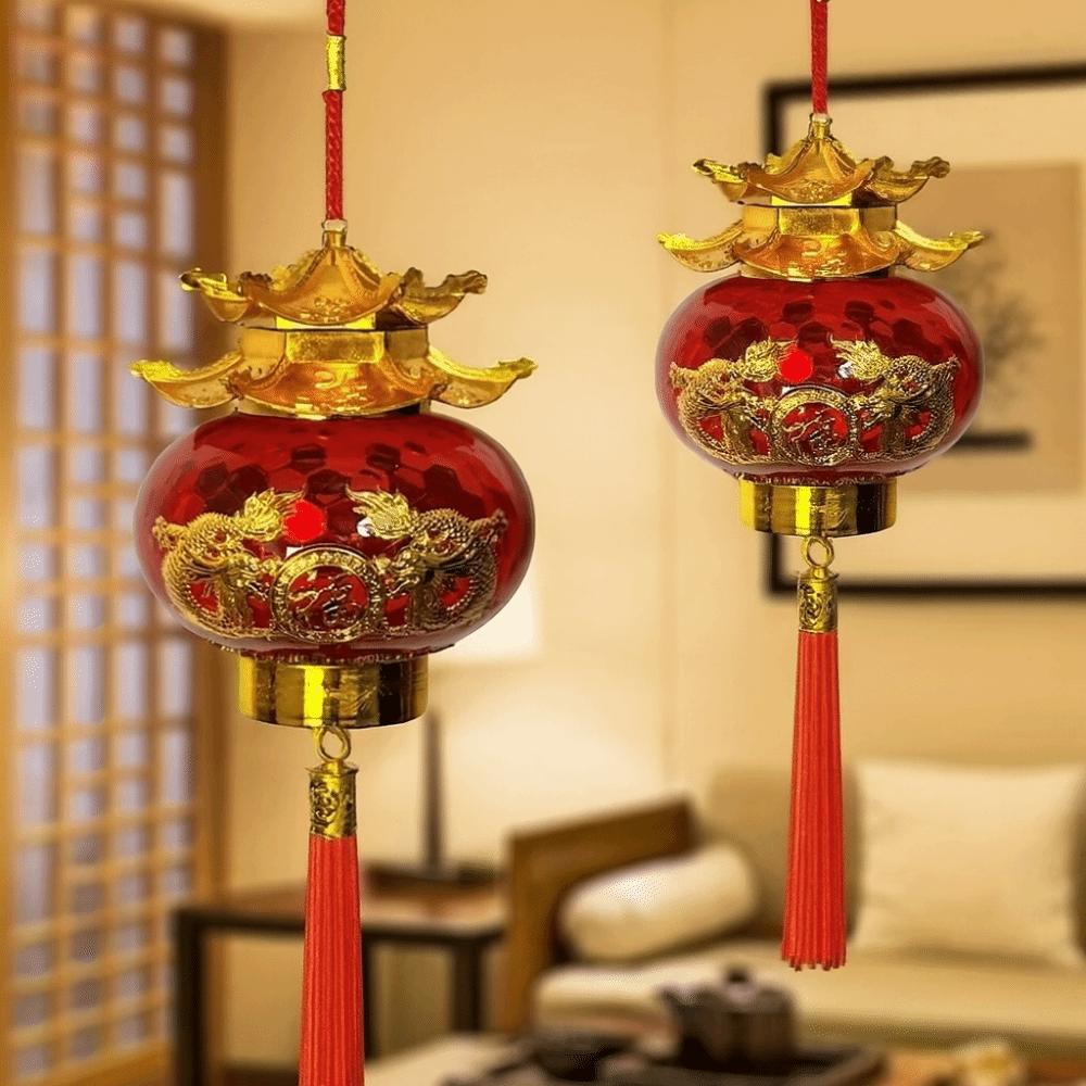Hot Stamping Relief Spring Festival Lanterns Handmade Glowing New Year Pendants Blessing with Tassel Projection Lanterns
