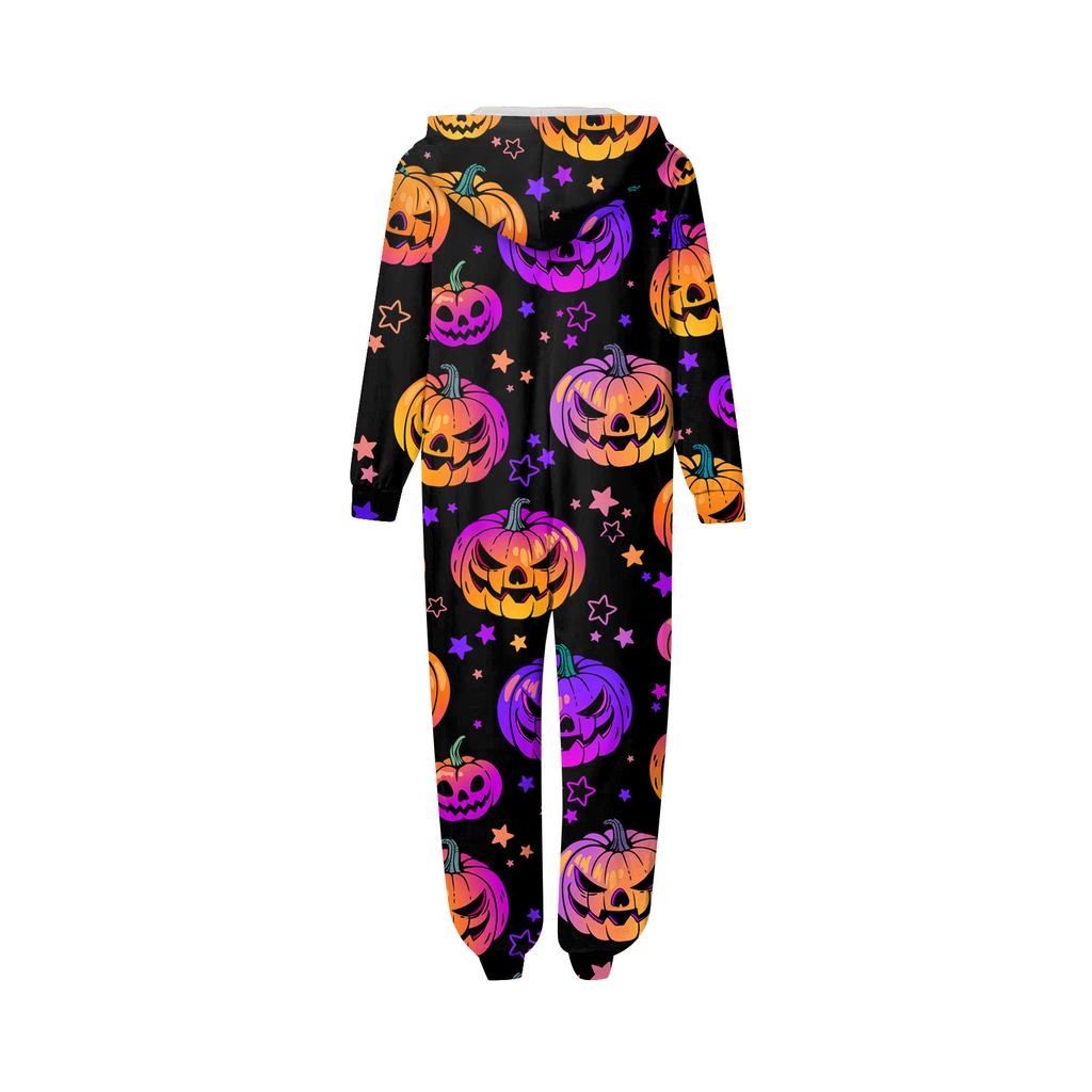 Halloween Printed Family Matching Hooded Long Sleeved Zippered Hooded Jumpsuit Set