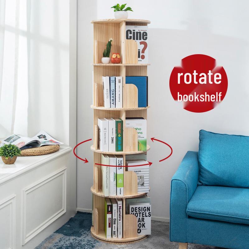 360° Rotating Children's Bookshelf: Floor-Standing, Desktop Pine Wood Storage Rack