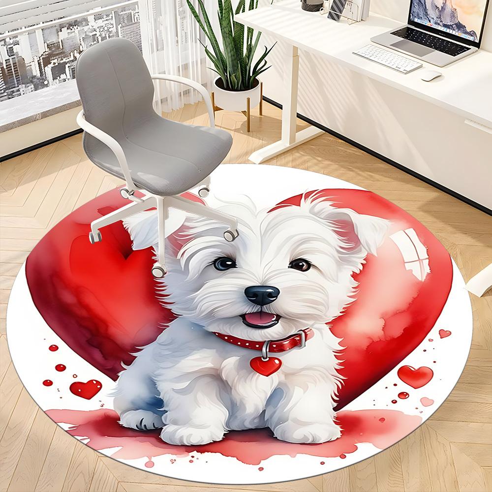 1PC Puppy Love Office Round Area Rug, Mat Suitable ForOffice, Under Office Chairs Bedroom Living Room Home Decor, Room Deco