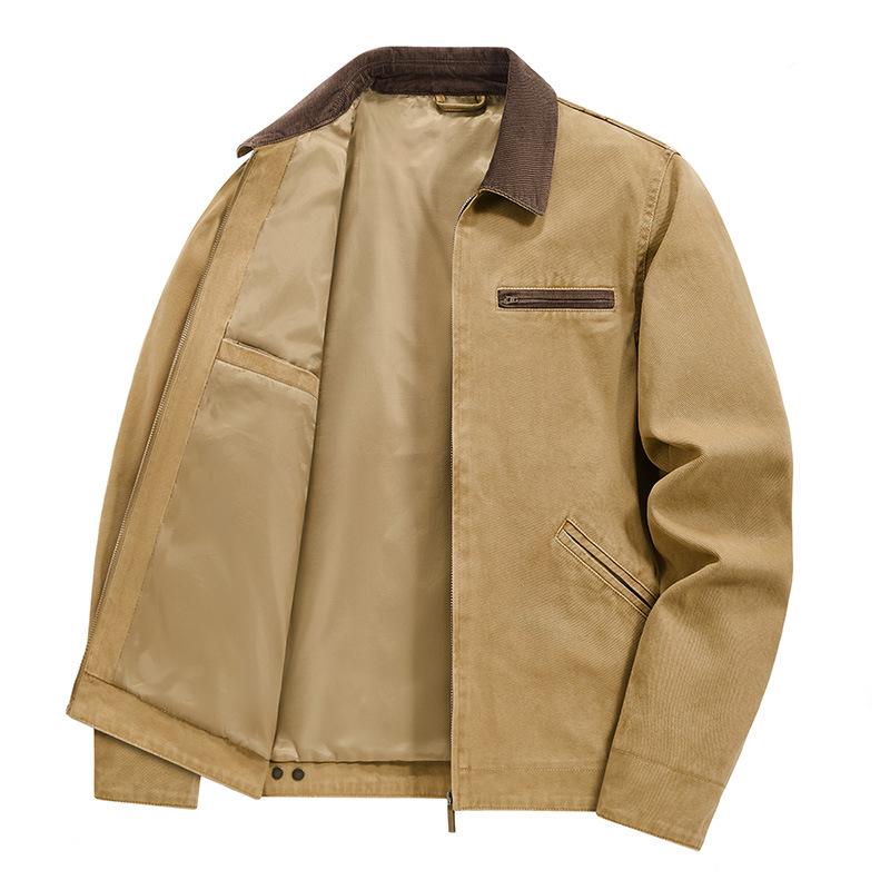 Men's Plus Size Washed Lapel Workwear Jacket - Spring/Autumn
