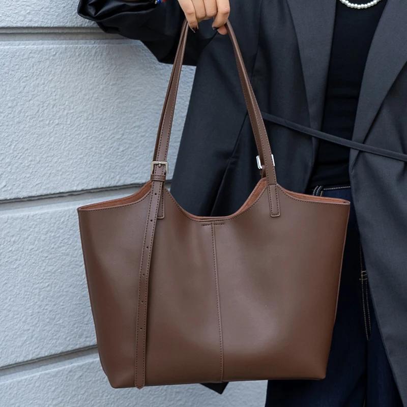 Women's Solid Color Tote Bag, Fashiable Large Capacity Shoulder Bag for Daily Life, Trendy Versatile All-match Commuting Bag