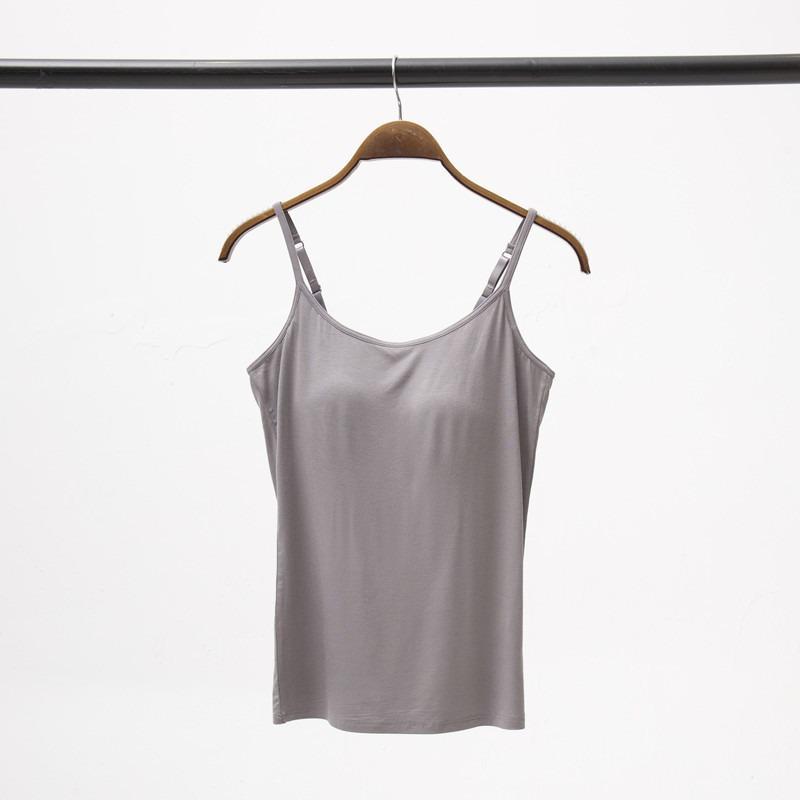 Modal Women's Wireless Strappy Tank Top with Built-in Bra Cups for Yoga