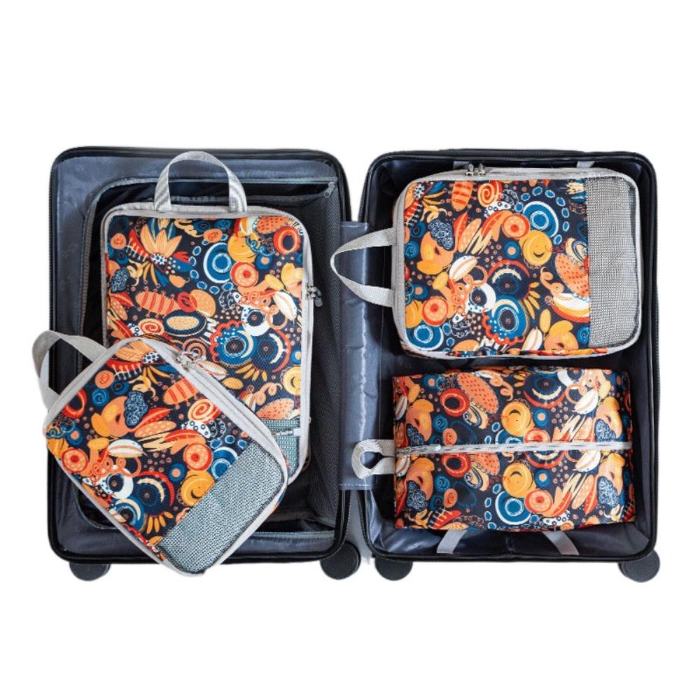 4pcs/set Printed Compression Storage Bag Foldable Luggage Storage Bags Set Packing Cubes  Clothes