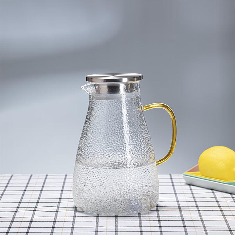 ZK Glass Hammered Water & Juice Pitcher 1800ml Guifei Pot with Stainless Steel Lid