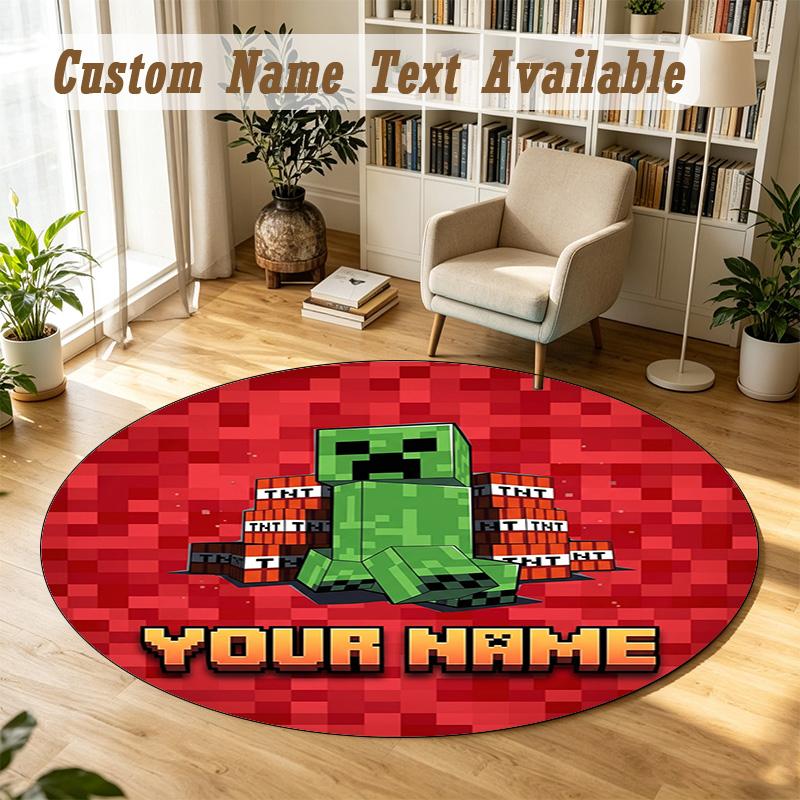 Round Rug Custom NameMinecraft Pattern Non Slip Carpet Home Floor Decor