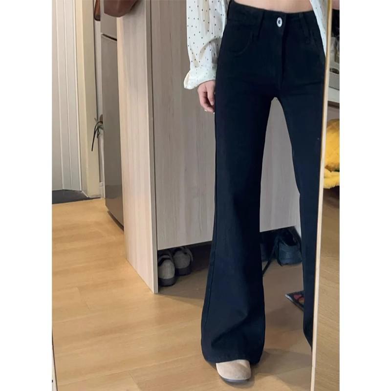 Plus Size Women's Fleece-Lined High Waist Flare Jeans - Winter Slimming Wide Leg Pants