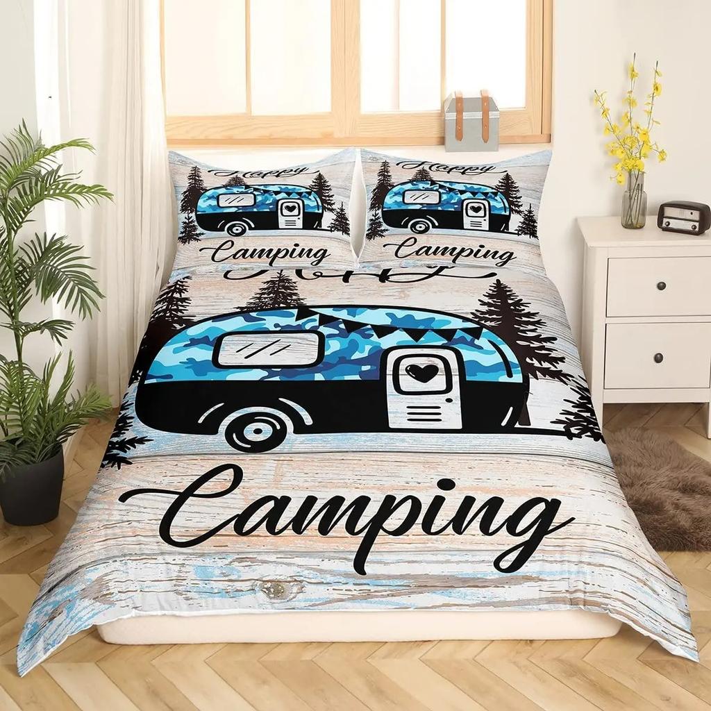 Comforter Happy Camping Bedding Set Single Twin Full Queen King Size Polyester Bedroom Aldult Kids Comforter Set