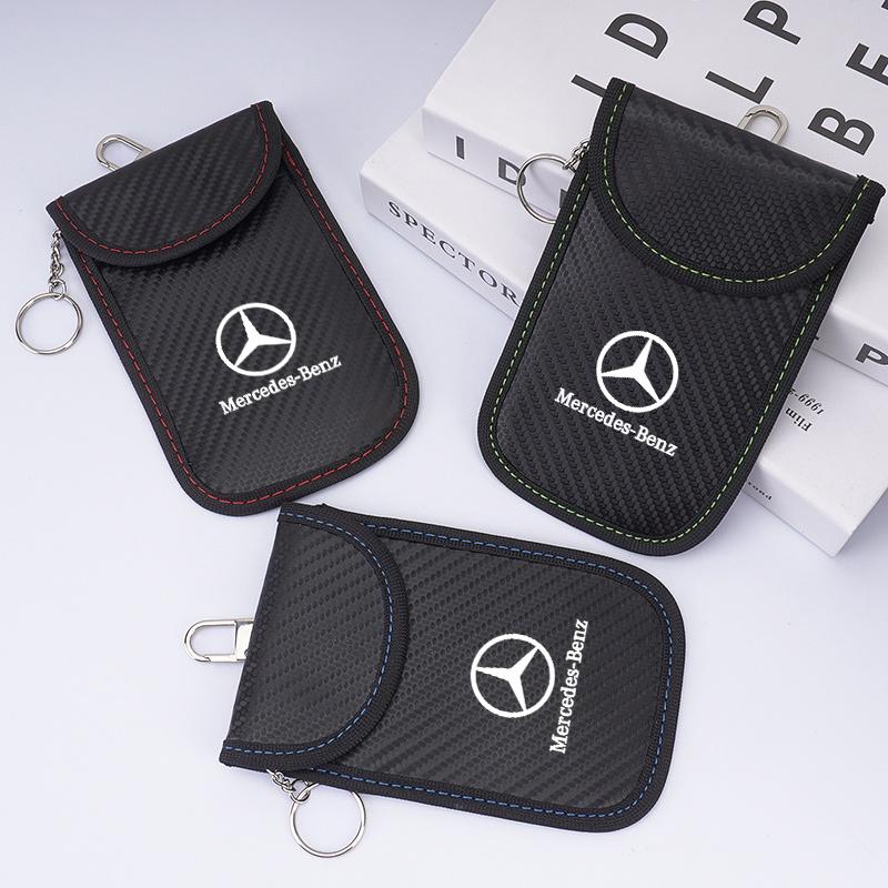 Leather Car Key Case Signal Blocker Bag Shielding Pocket For Mercedes Benz W212 W213 W205 W177 W247 W176 CLS MR8
