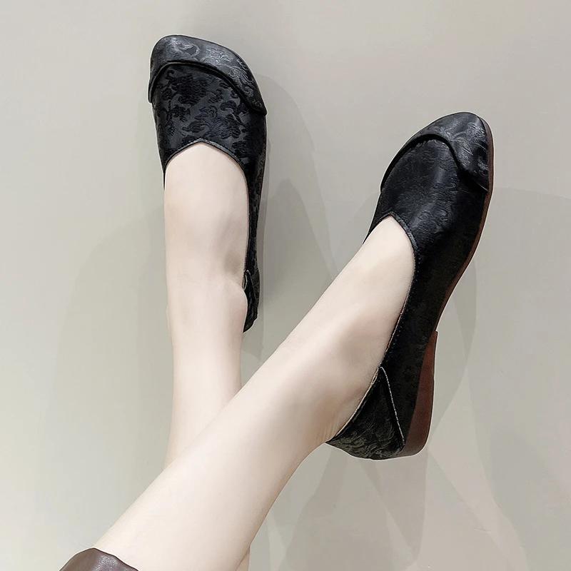 fashion Shoes for Women 2024 New One Kick Women's Flats Autumn Square Toe Solid Outdoor Casual Comfortable Flat Office Ladies Shoes