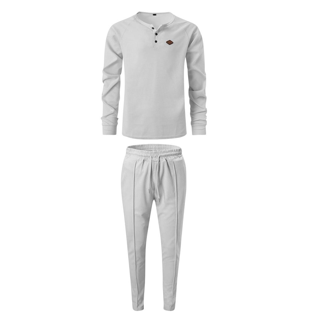 Herren Einfarbig Rundhals Dreireihig Lässig Sportlich Langarm Hosenanzug