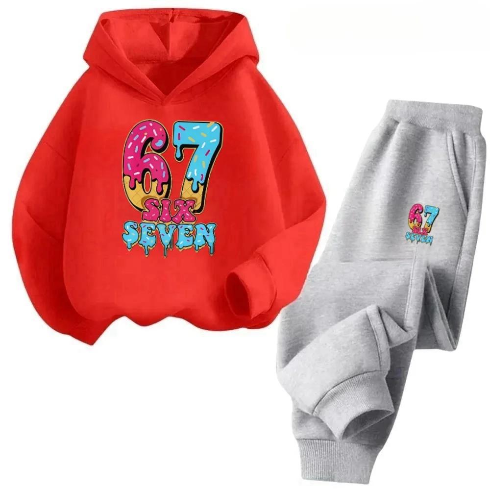 Viral 67 Numble Happy Kids Outfit 4-13Y Casual Fashion Spotts Children Hoodies Set Comfortable Boy Girl Sweatshirt Set Pant Suit
