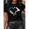 Women's Salon T-Shirt Heart Print Short Sleeve Stylish Comfort Top For Hairdressers Barbers