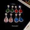 Silver Needle Retro Geometric Rhinestone Water Drop Earrings - Luxurious High-End Studs for Exquisite Fashion.