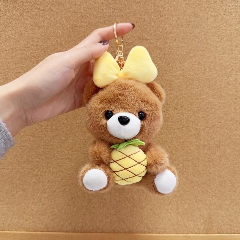Cute Butterfly Bow Bear Plush Keychain With Gold Keyring For Bag Decor