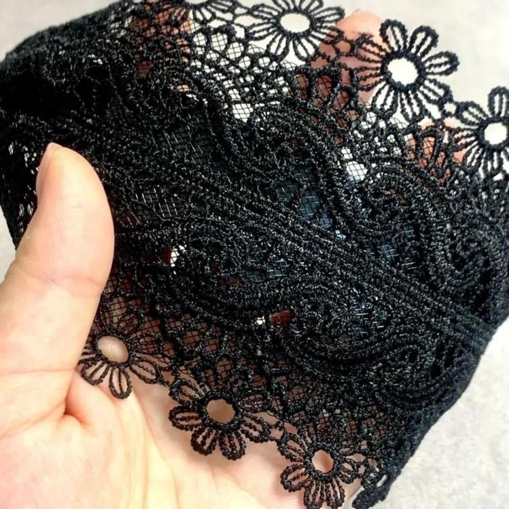 Flower Lace Wide Hairband Embroidery Navy