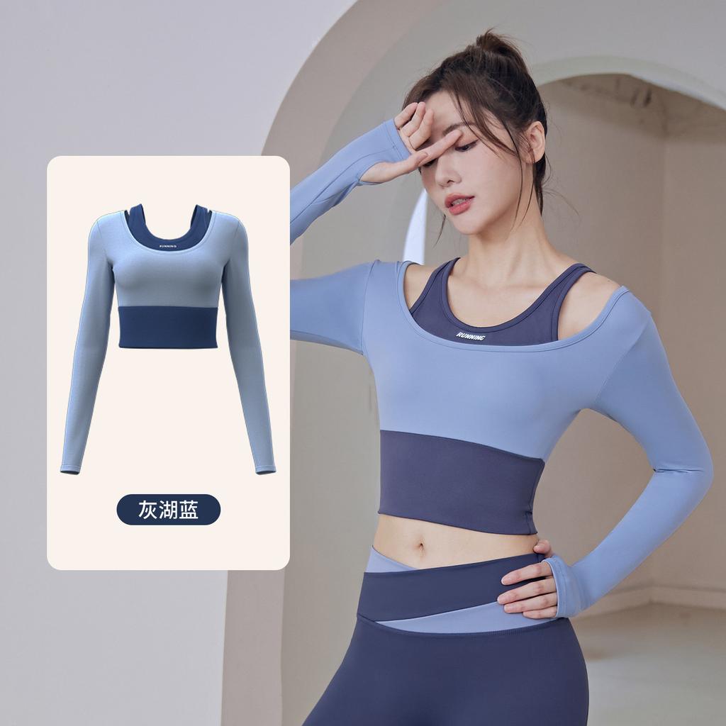 New women's running fitness tight fake two-piece sports top long-sleeved yoga clothes