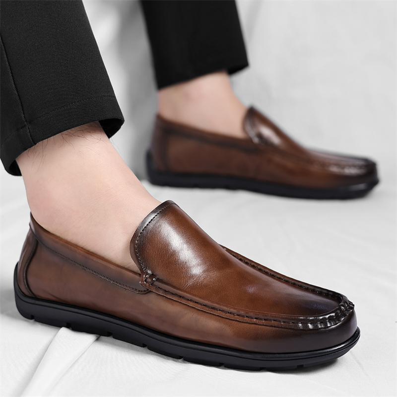Fashion Men's Casual Business Shoes Leather Slip on Luxury Brand Loafers Men Handmade Man Moccasins Italian 2025 new Male Walking Shoes