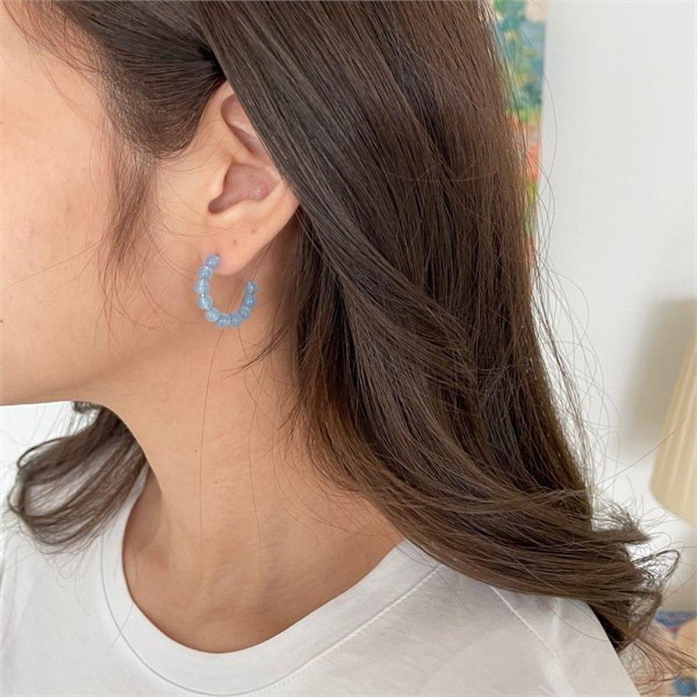 [Pretty] Glass Jade Bead Hoop Earrings (8768648)