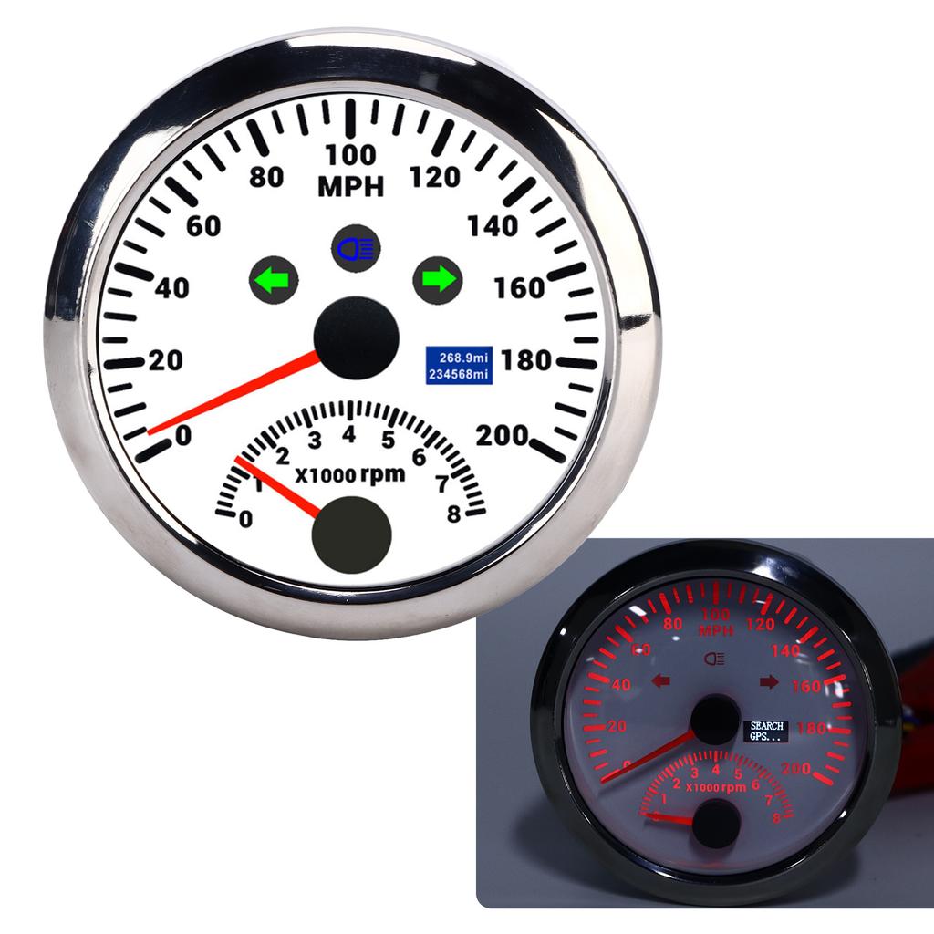 85mm 0‑200MPH GPS Speedometer 0‑8000rpm Tachometer Gauge Overspeed Alarm LCD Red Backlight for Car Boat