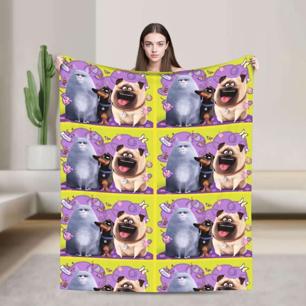 The Secret Life of Pets Flannel Blanket Warm Soft Throw Blanket for Home Decor Travel Funny Bedspread Sofa Bed Cover