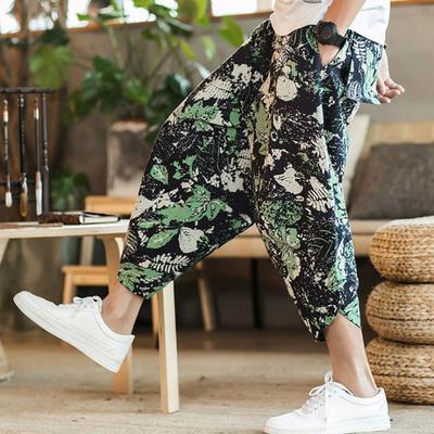 Harem Pants Fashion Pockets Skin-touching Retro Pants Chinese Style Loose Cropped Pants Casual Trousers Daily Garment