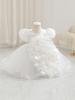Girls' 3D Flower Princess Dress: First Birthday Puff Sleeves and Puffy Skirt