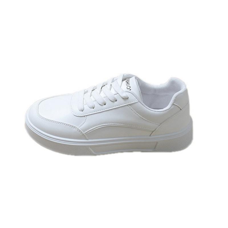 Flat bottom simple little white shoes women's new round head lace-up single shoes student large size running board shoes