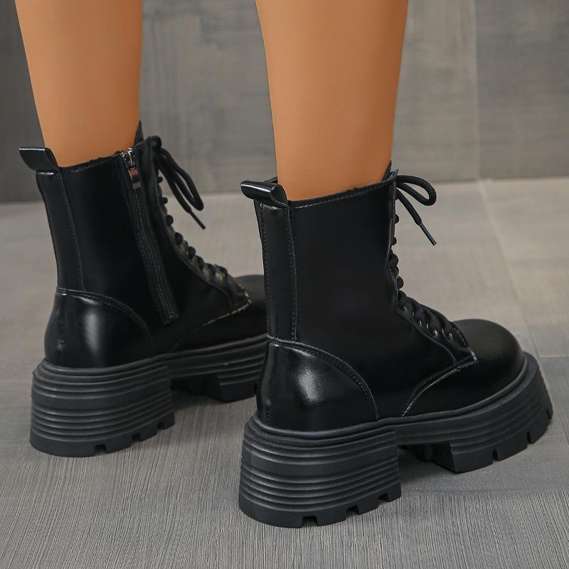 Fashion British Style Autumn Platform Shoes for Women Fashion Lace Up Round Toe Ankle Boots for Women Chunky Heel Ladies Short Boots