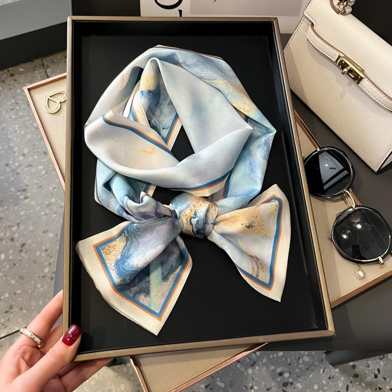Satin high-end tied hair long silk scarf headband elegant and simple versatile hair band headband streamer hair accessories women's tied bag