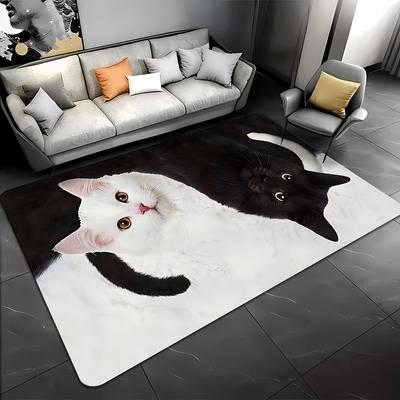 1 pz. Tappeto da pavimento con motivo a gatto carino, moderno, in poliestere, antiscivolo, colorato, per interni, per la casa, il bagno, la camera da letto, il soggiorno