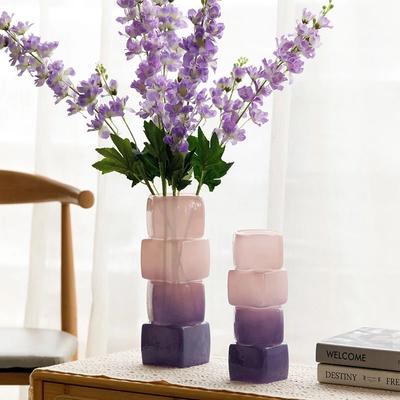 Luxuriöse geometrische quadratische Glasvase im Vintage-Stil mit Farbverlauf