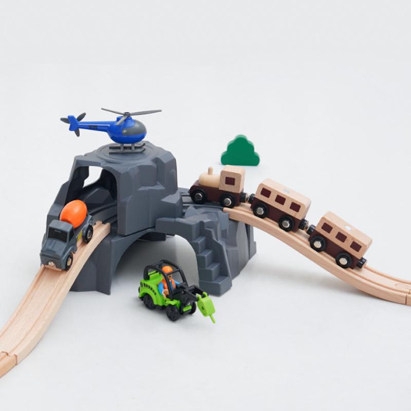 Wooden Track Magnetic Train Toy Wooden Track Scene Accessories Mountain Cave Tunnel Beech Wood Track Children's Toy