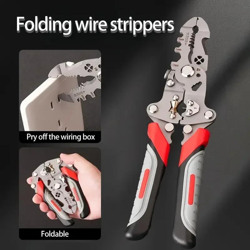 Foldable Crimping Pliers Wire Strippers Splitting Stripping Specialized Splitter Electrician Winding Cable Cutter Tool