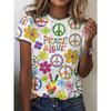 Summer Women's Short Sleeve Pattern and Peaceful Love Printed Round Neck T-shirt