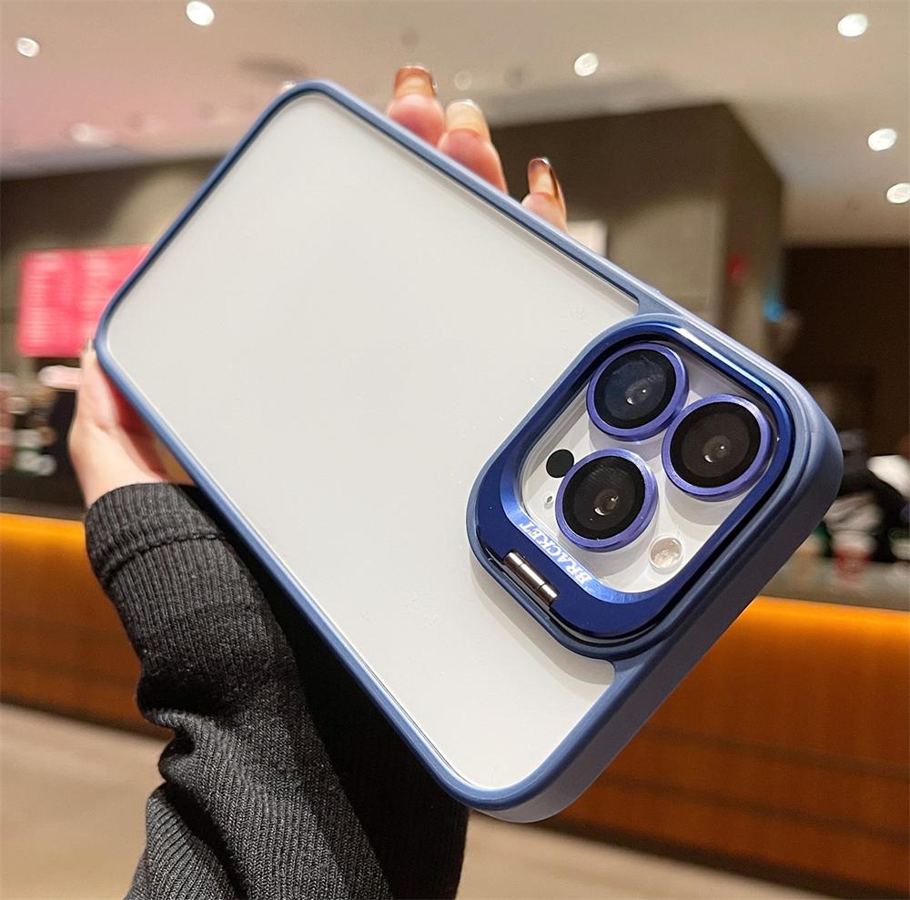 Lens Metal Ring Protector Stand Phone Cases For IPhone 16 15 14 13 12 11 Pro Max Plus Camera Glass Lens Protection Clear Cover