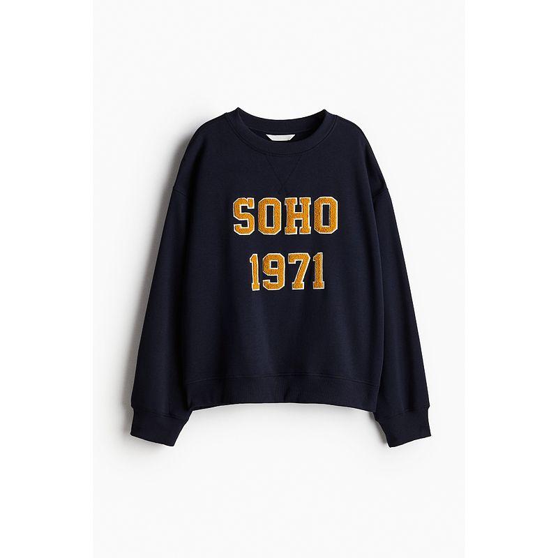 

Женская одежда HM Толстовка Осень Женская Новинка Круглый вырез Повседневная Мода Принт с надписью Топ Рубашка с длинным рукавом 1011828 Navy/SoHo 160/88(S)