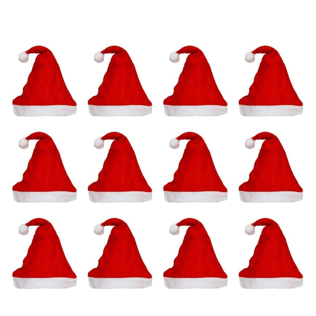 Red White Merry Christmas Caps (Set of 12) | Santa Claus Xmas Hats for Kids Babies Adults | Free Size Santa Claus Hat for Christmas