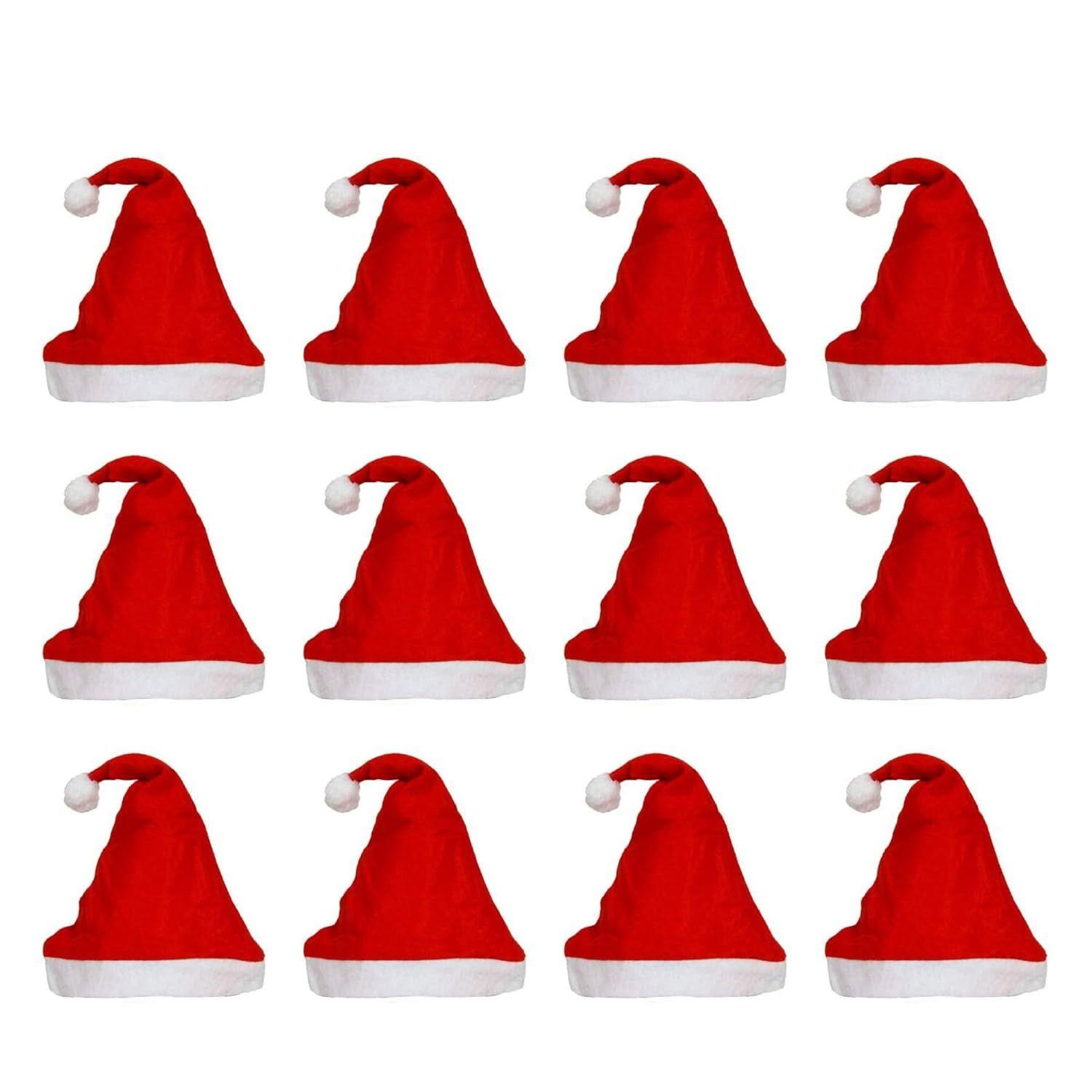 

Red White Merry Christmas Caps (Set of 12) | Santa Claus Xmas Hats for Kids Babies Adults | Free Size Santa Claus Hat for Christmas